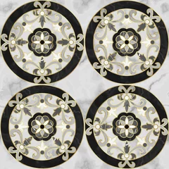 Deurstickers Luxury Gray Marble Mosaic Classic Seamless Pattern © kronalux