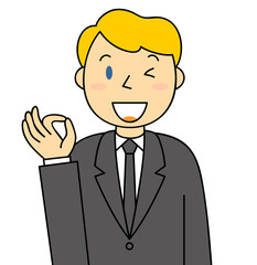 黒いスーツの外国人男性 OKポーズ