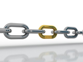 Obraz premium 3d illustration Stainless steel chain with unique gold link