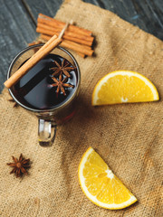 Christmas mulled wine with cinnamon, anise and citrus
