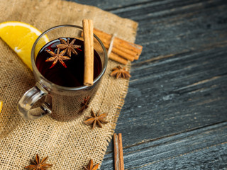 Christmas mulled wine with cinnamon, anise and citrus