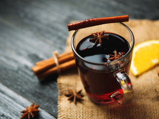 Christmas mulled wine with cinnamon, anise and citrus