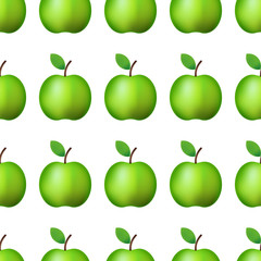 Vector ilustration. Seamless pattern realistic green apple on white background Decoration.