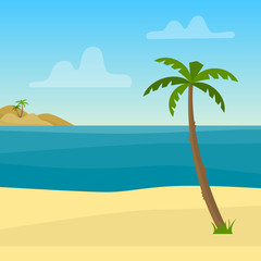 Fototapeta na wymiar Tropical background with sea, ocean, palm and sand. Flat style vector illustration.