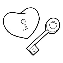Heart with a key. Romantic concept of the heart and the key to it. Hand drawn Valentine's day greeting card.