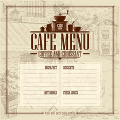 Cafe menu list with vintage graphic illustration