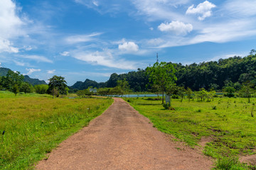 blue sky river lake mountain wildlife Kanchanaburi Thailand