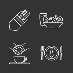 Business lunch chalk icons set
