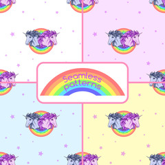 Rainbow unicorns. Seamless patterns.	