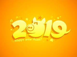 2019 year poster with yellow pig