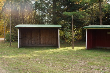 wooden building in forest