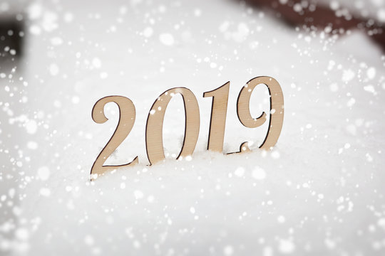  Wooden 2019 year number in snow