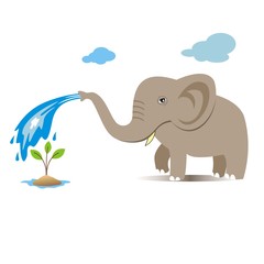 elephant is watering plants. vector llustration