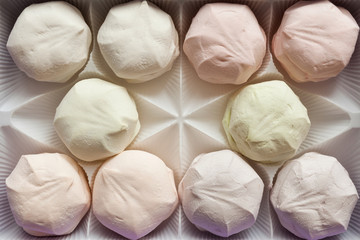 Marshmallow teacakes in a shaped box with cells