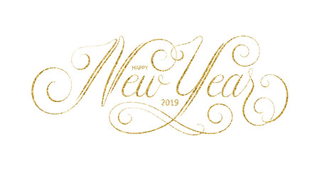HAPPY NEW YEAR 2019 ornate vector calligraphy banner