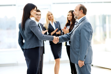 business meeting business partners in an office with a handshake