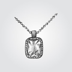 Hand Drawn Necklace with diamond Sketch Symbol isolated on white background. Vector Jewelry In Trendy Style. Necklace hand drawing sketches elements