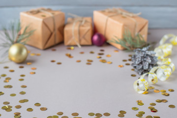 gift box with ribbon and bow on wooden table