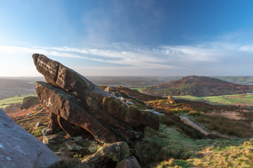 A beautiful Ramshaw Rocks and Hen Cloud sunrise at Ramshaw Rocks, Staffordshire in the Peak District National Park.
