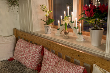 christmas decorations in a sofa and window