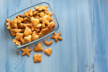 Gingerbread cookies on blue background