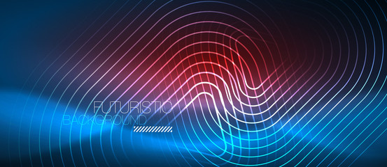 Neon glowing techno lines, hi-tech futuristic abstract background template with geometric shapes