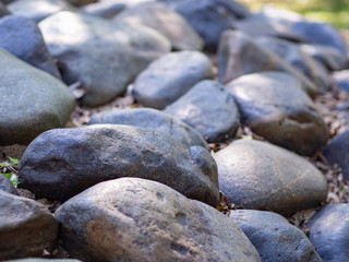 Fototapeta na wymiar Close-up photo of black stone group in the garden.