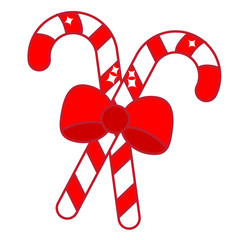 Christmas candy cane with bow. New Year icon.