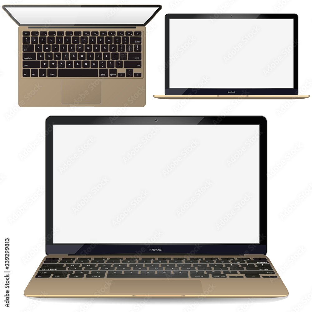 Poster Laptop mockup with blank screen - front view.Open laptop with blank screen isolated on transparent background