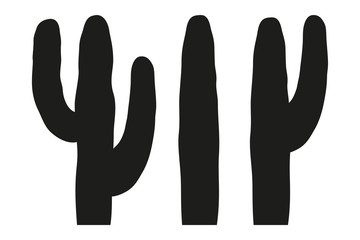 Black and white mexican cactus silhouette set.