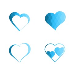 Geomatric hearts love vector icon. Heart icon set vector. Blue low poly style. - Vector