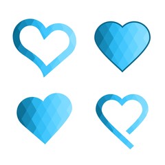 Geomatric hearts love vector icon. Heart icon set vector. Blue low poly style. - Vector