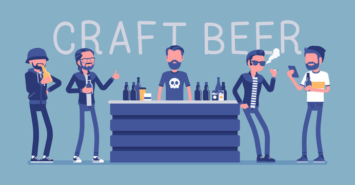 Craft beer store bar and male visitors