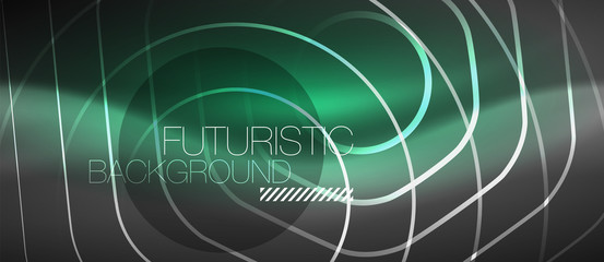 Black and glowing color lines neon design, magin techno template background