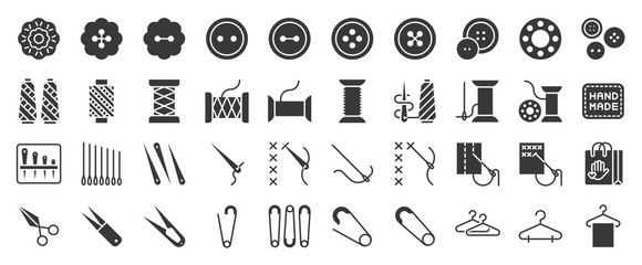 Sewing and handcraft elements icon. solid design