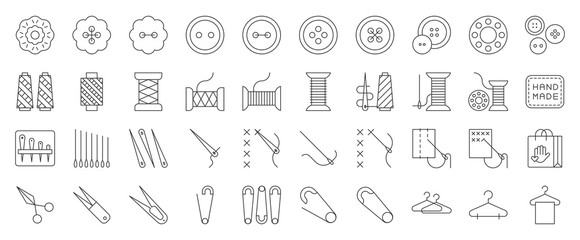 Sewing and handcraft elements icon. editable line design