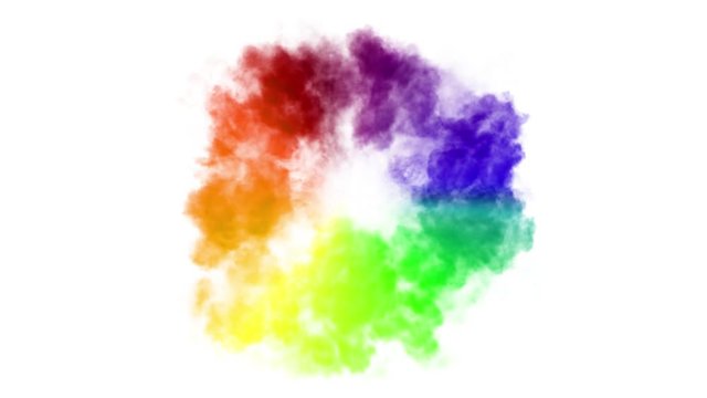 Abstract Multicolored Shockwave Smoke Background/ 4k animation of a colorful rainbow shockwave smoke explosion isolated on white background