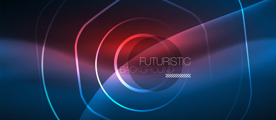 Neon glowing lines, magic energy space blue light concept, abstract background wallpaper design