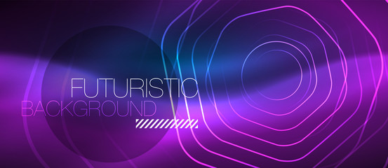 Neon glowing lines, magic energy space blue light concept, abstract background wallpaper design