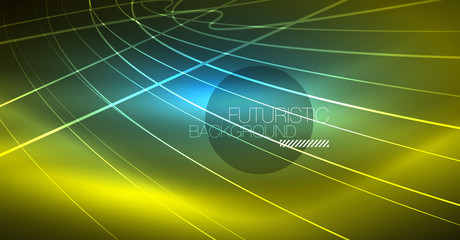 Neon glowing magic background, neon banner, night sky wallpaper. Magic light effect. Christmas abstract pattern.