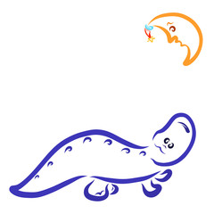 Dragon or dinosaur looks at the moon, a fairy tale