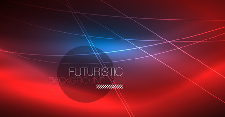 Neon glowing magic background, neon banner, night sky wallpaper. Magic light effect. Christmas abstract pattern.