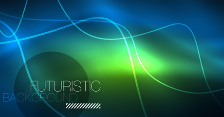 Glowing abstract wave on dark, shiny motion, Christmas and New Year magic space light. Techno abstract background