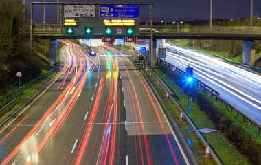 Light trails from headlights and tail lights on the M1 Motorway, Dublin 