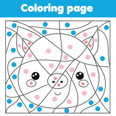 Children educational game. Coloring page with pig. Color by dots printable activity