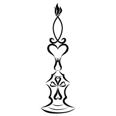 Burning symbolic candle on a candlestick with a cross
