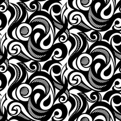 Vector seamless floral monochrome abstract pattern