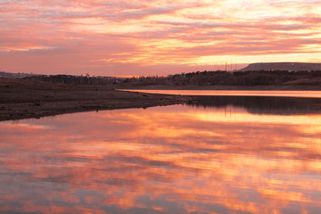 Delicate tranquil landscape from bottom view to pure sky.