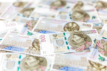Obraz na płótnie Canvas Banknoty 500 PLN, mała głębia ostrości