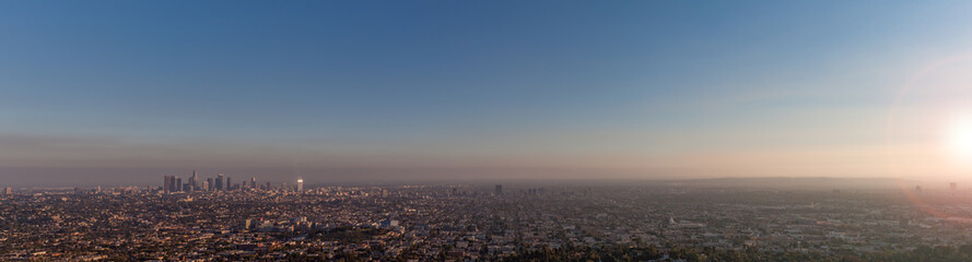 Hazy Los Angeles panorama sunset